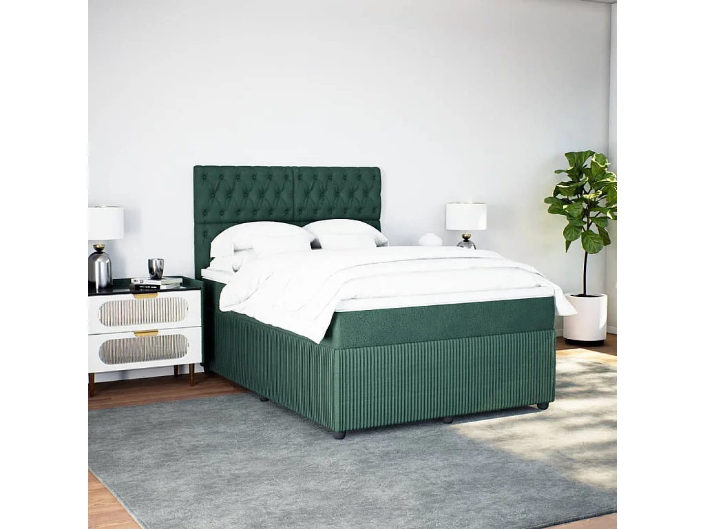Cama box spring con colchón terciopelo verde oscuro 160x200 cm