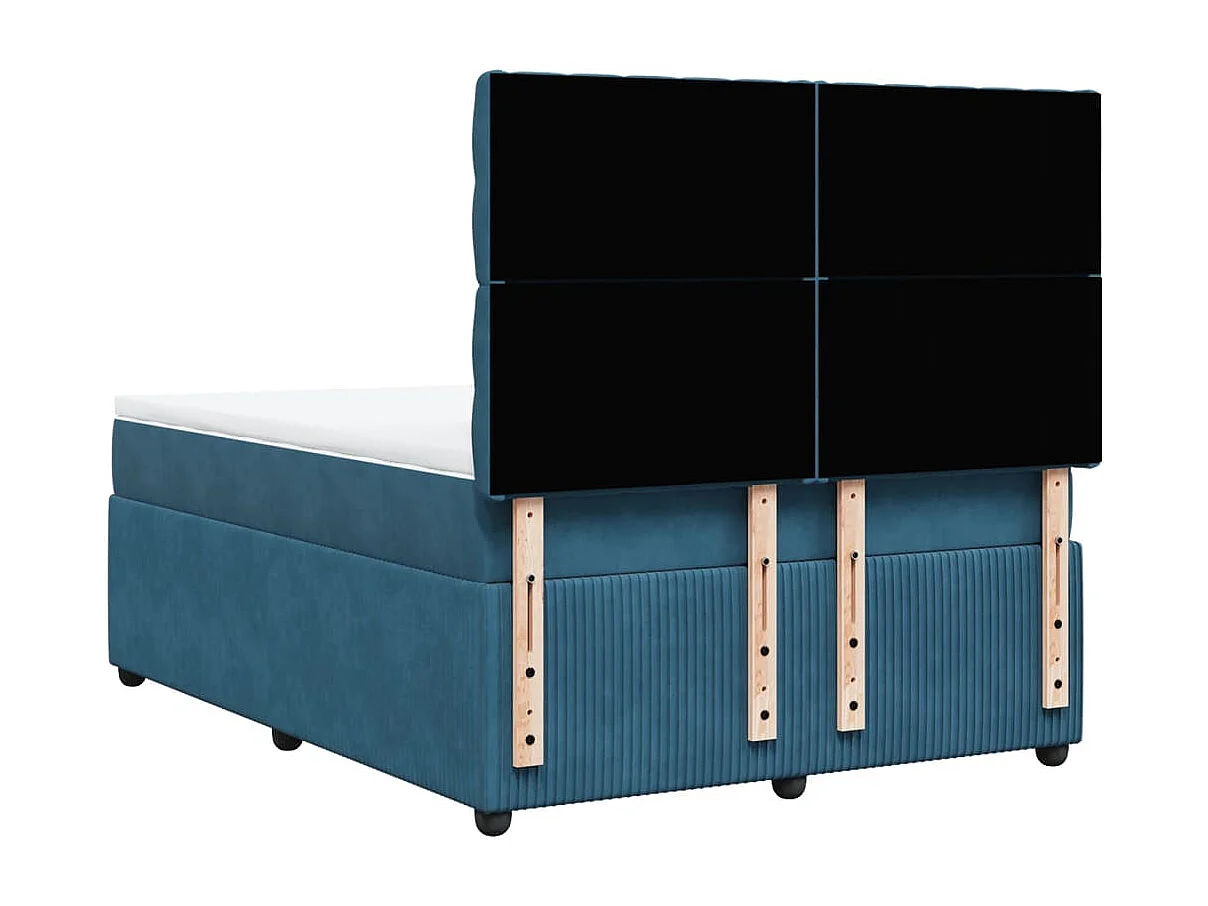 Cama box spring con colchón terciopelo azul 160x200 cm