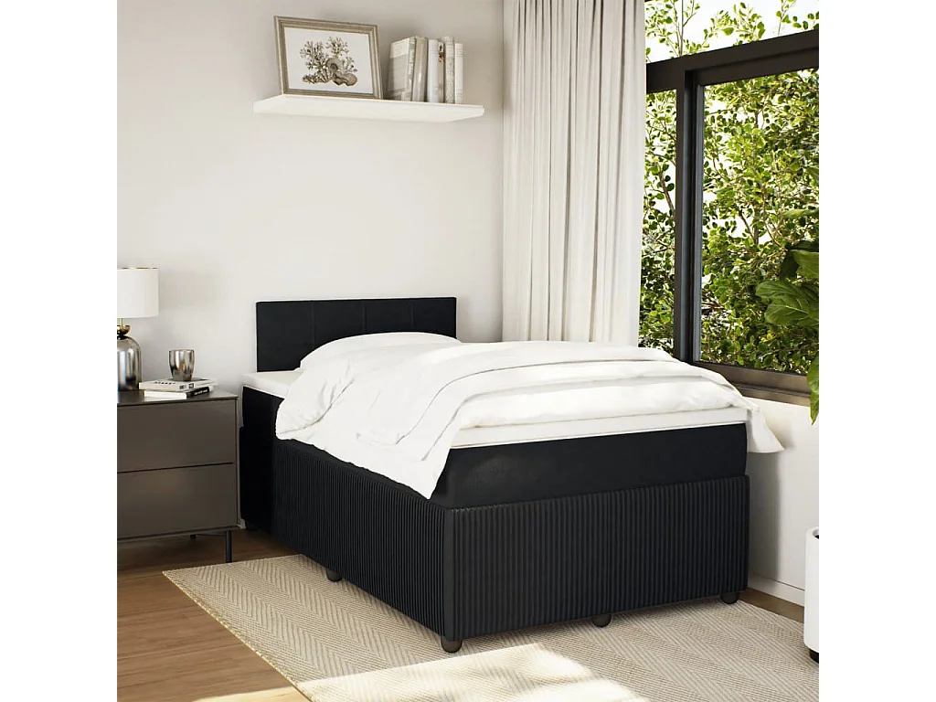 Cama box spring con colchón terciopelo negro 120x190 cm