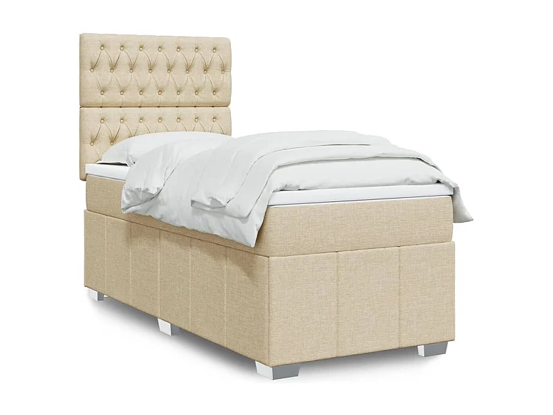 Cama box spring con colchón tela color crema 100x200 cm