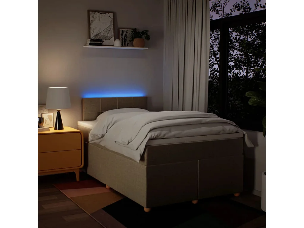 Cama boxspring com colchão 120x190 cm tecido cor creme