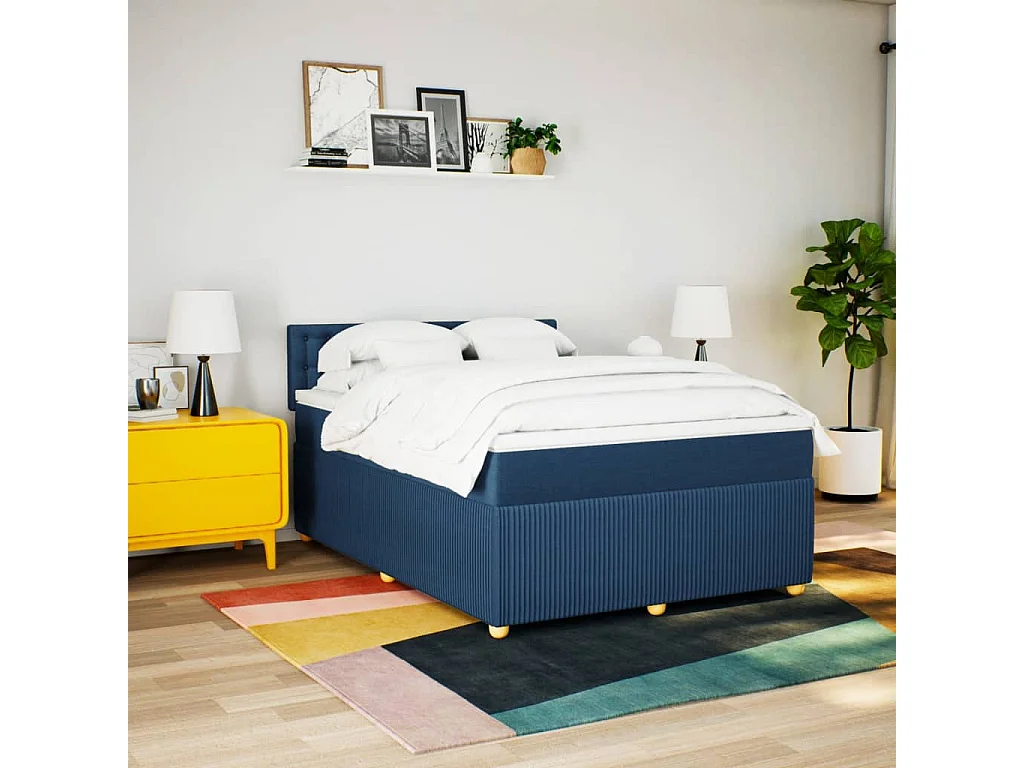 Cama com molas/colchão 140x190 cm tecido azul