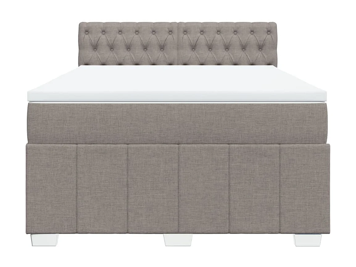 Cama box spring con colchón tela gris taupe 160x200 cm