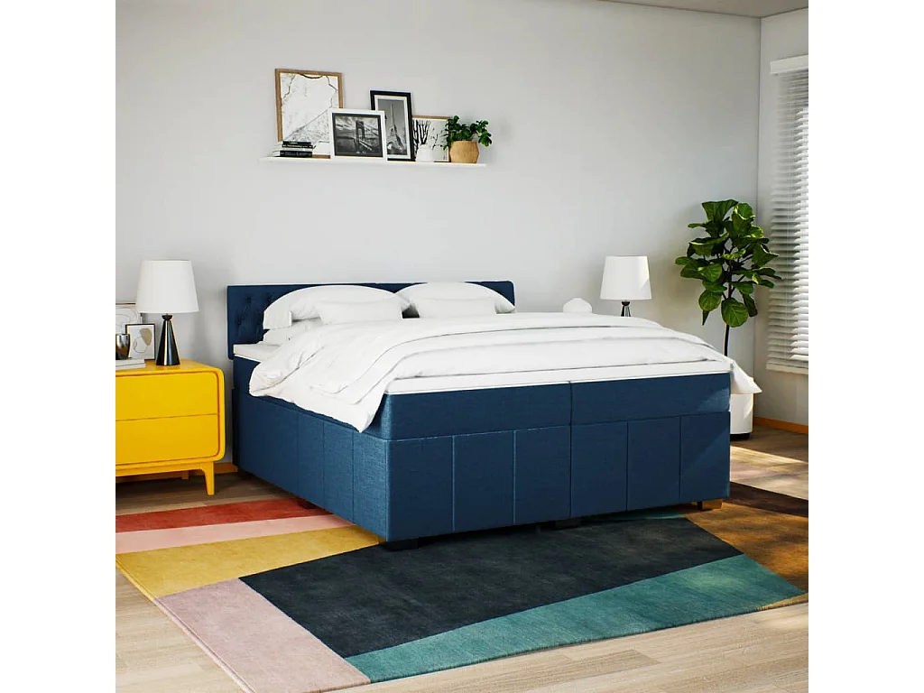 Boxspring met matras stof blauw 200x200 cm