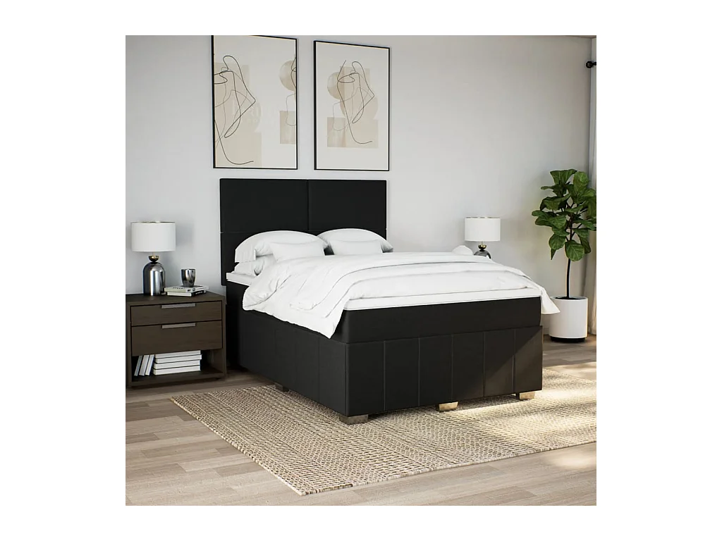 Sommier à lattes de lit avec matelas Noir 160x200 cm Tissu