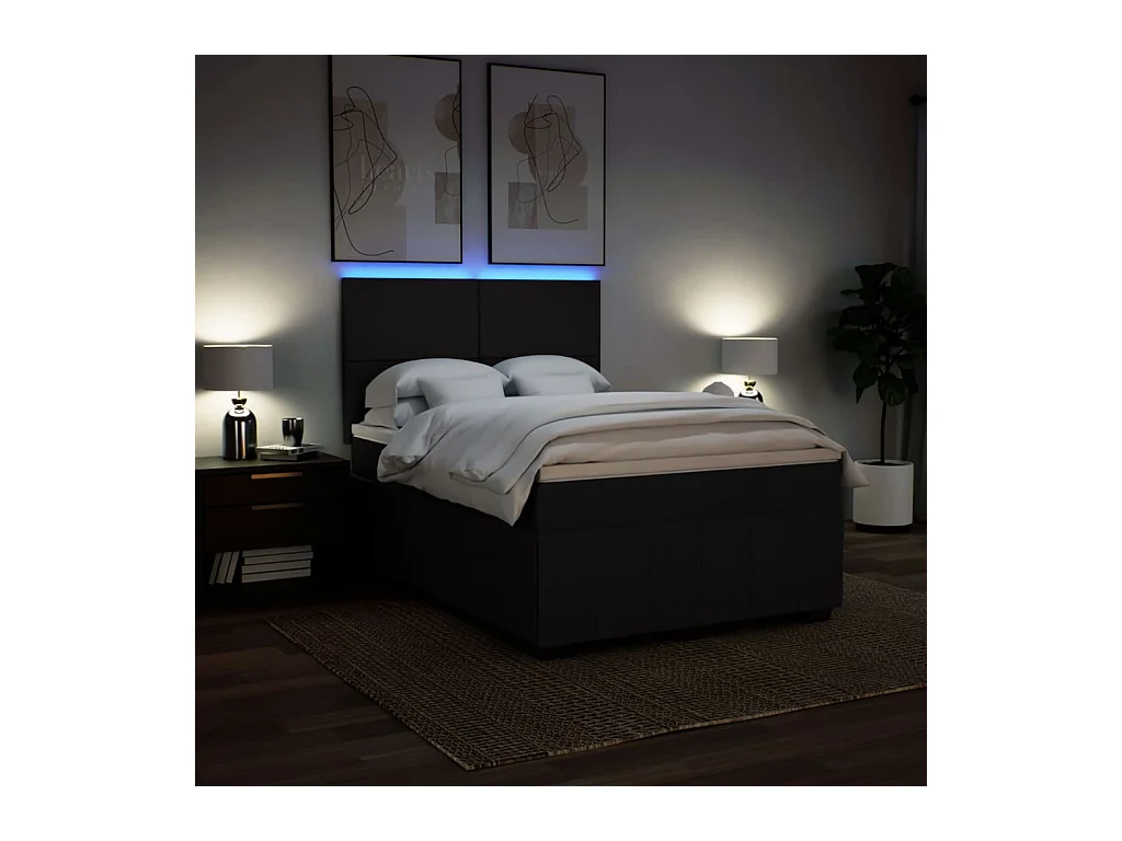 Sommier à lattes de lit avec matelas Noir 160x200 cm Tissu