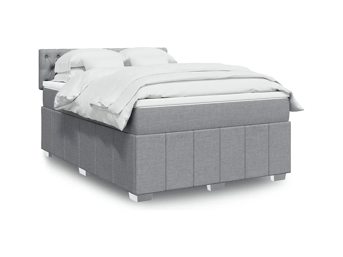 Cama box spring con colchón tela gris claro 140x200 cm