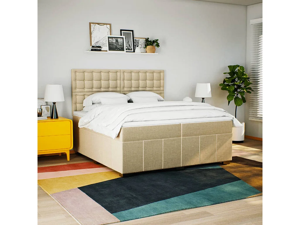Sommier à lattes de lit avec matelas Crème 200x200 cm Tissu