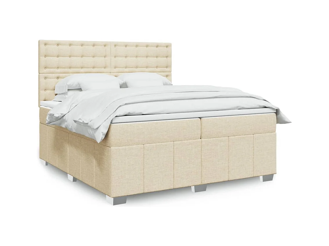 Cama box spring con colchón tela color crema 200x200 cm