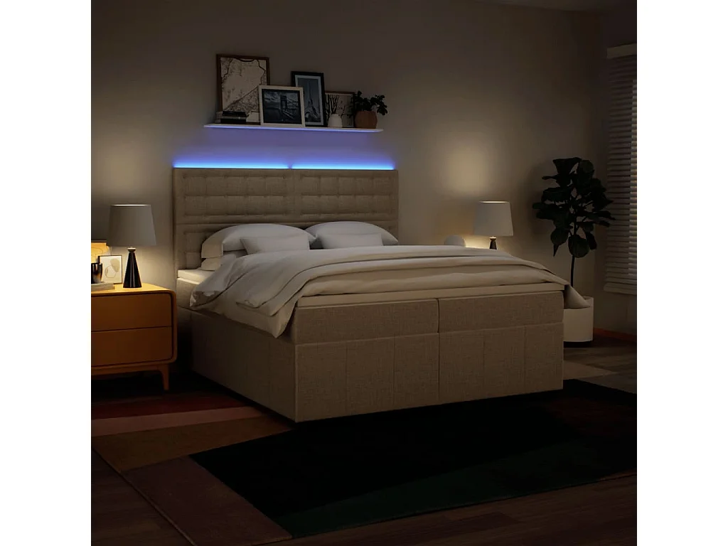 Cama box spring con colchón tela color crema 200x200 cm