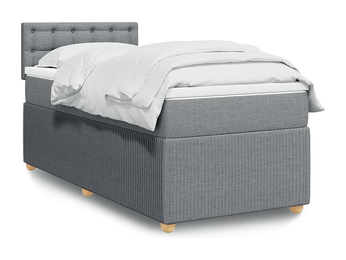 Cama box spring con colchón tela gris claro 100x200 cm
