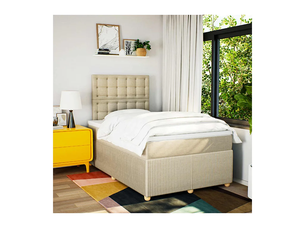 Cama boxspring com colchão 120x190 cm tecido cor creme