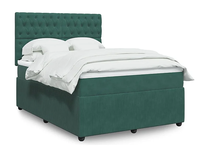 Cama box spring con colchón terciopelo verde oscuro 160x200 cm