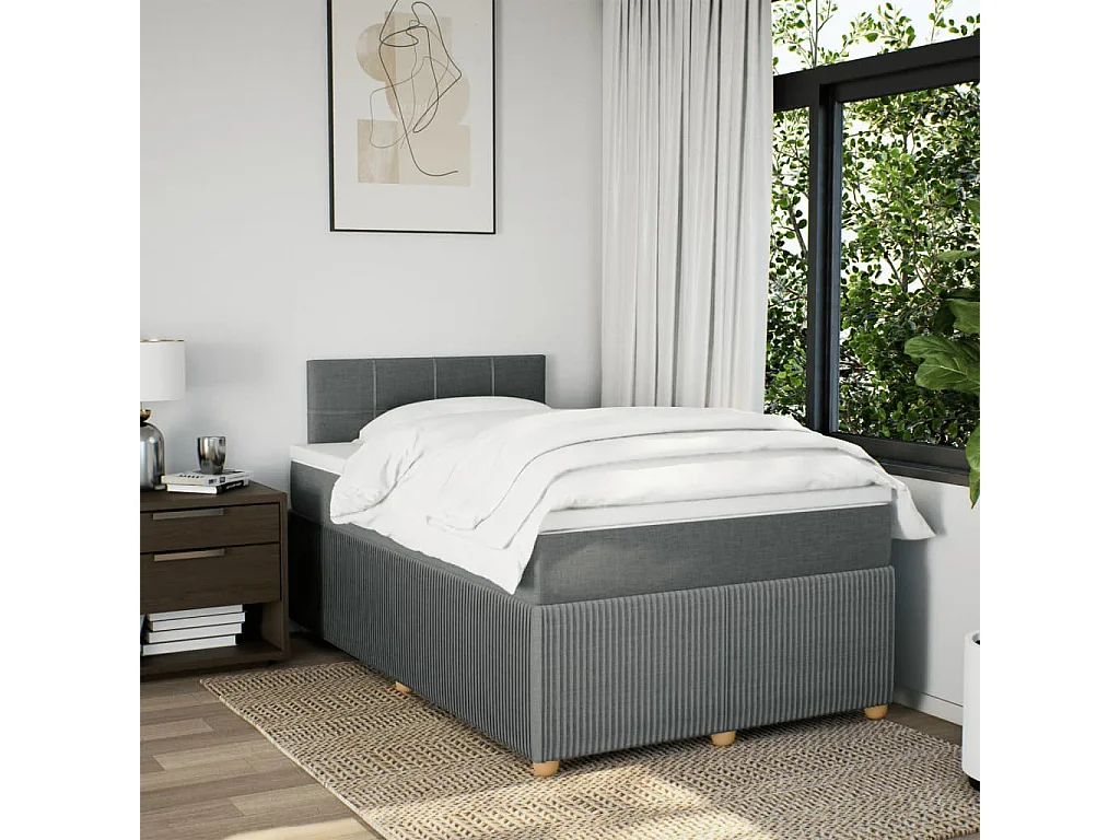 Cama box spring con colchón tela gris oscuro 120x200 cm