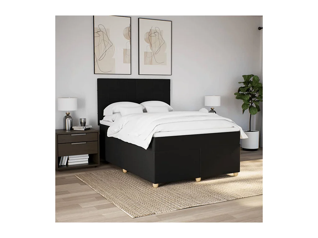 Sommier à lattes de lit avec matelas Noir 140x200 cm Tissu