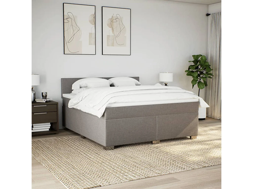 Cama box spring con colchón tela gris taupe 180x200 cm