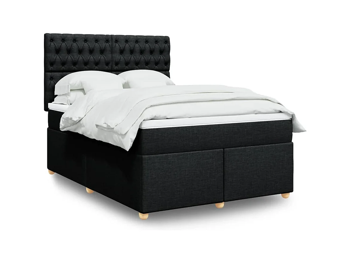 Sommier à lattes de lit avec matelas Noir 160x200 cm Tissu