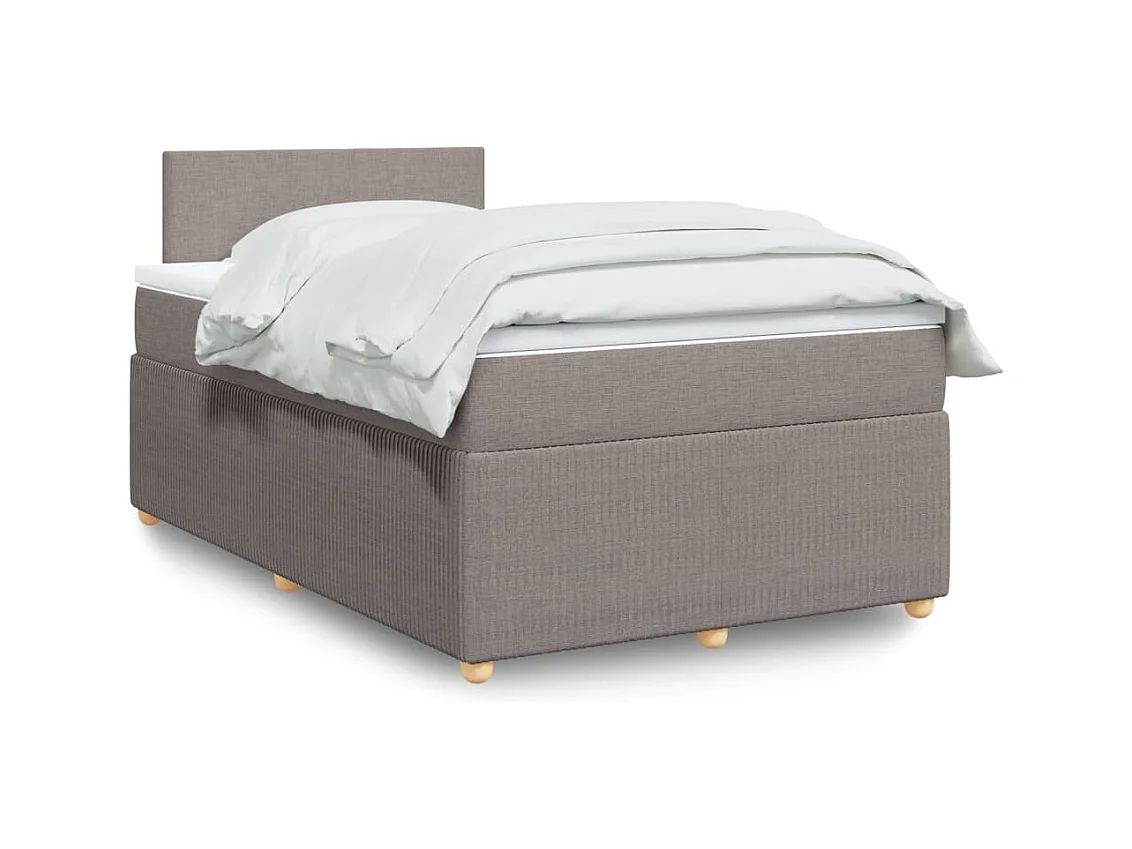 Cama box spring con colchón tela gris taupe 120x190 cm