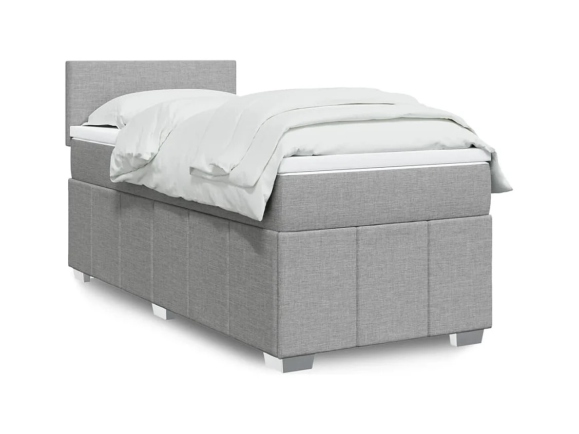 Cama box spring con colchón tela gris claro 80x200 cm