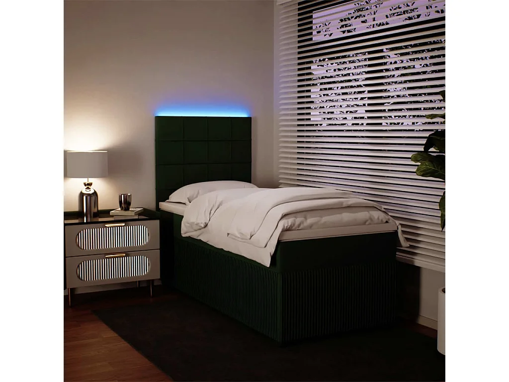 Cama com molas/colchão 90x190 cm veludo verde-escuro