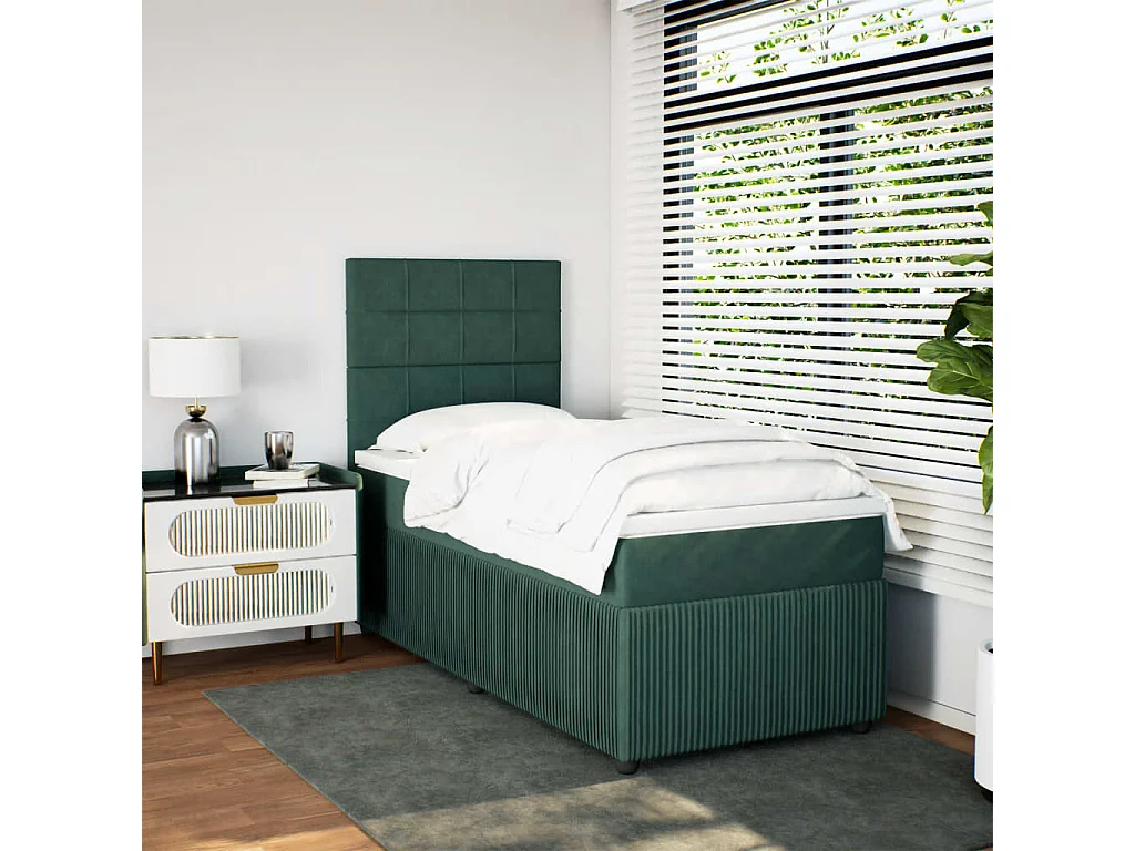 Cama com molas/colchão 90x190 cm veludo verde-escuro