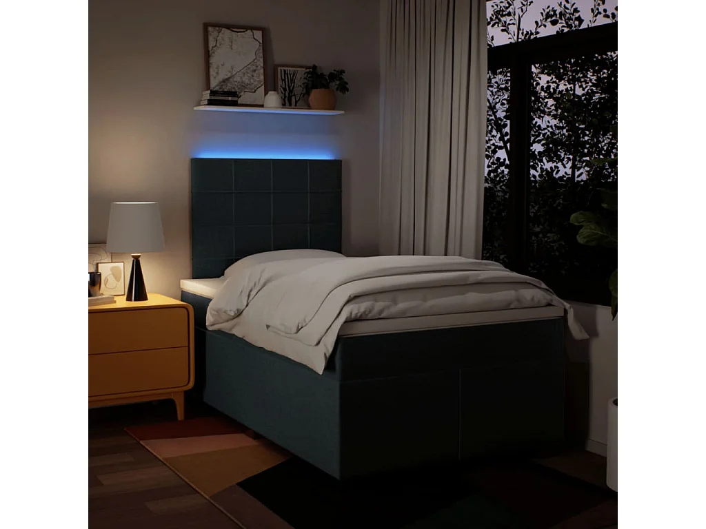 Sommier à lattes de lit avec matelas bleu 120x190 cm tissu