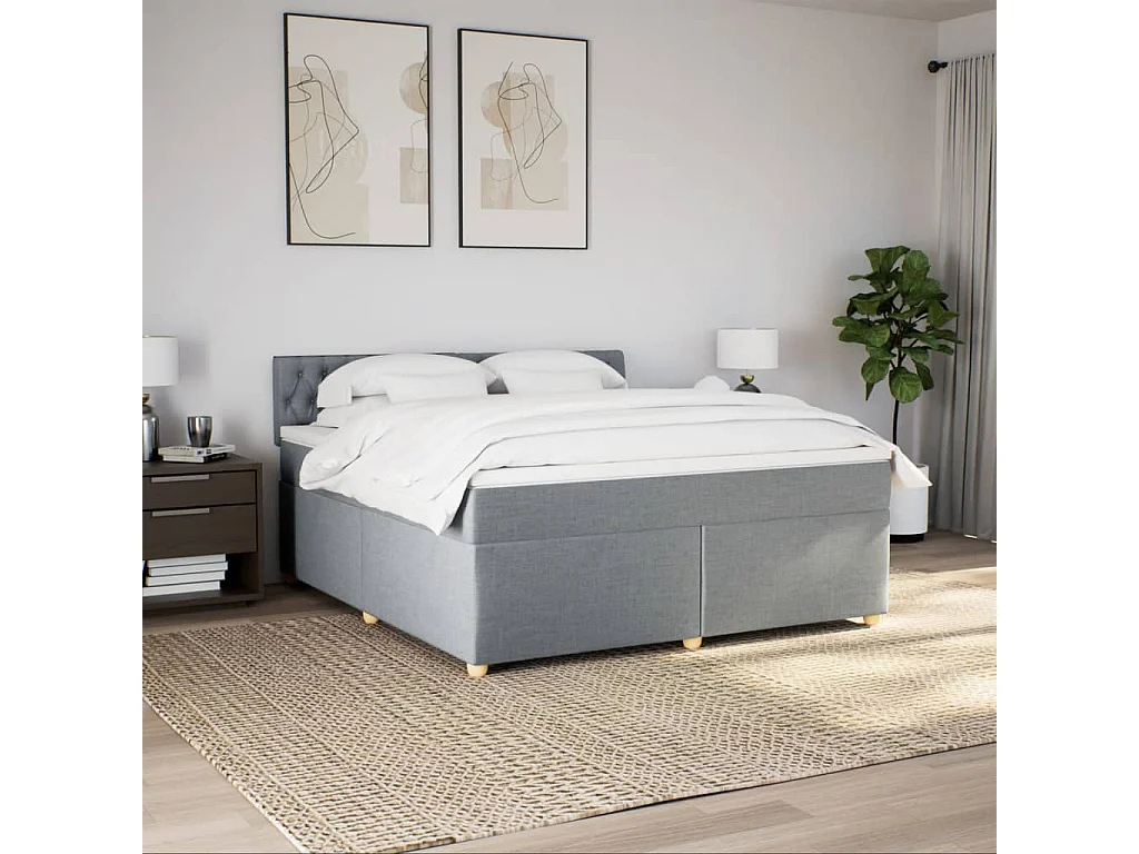 Sommier à lattes de lit avec matelas Gris clair 180x200cm Tissu