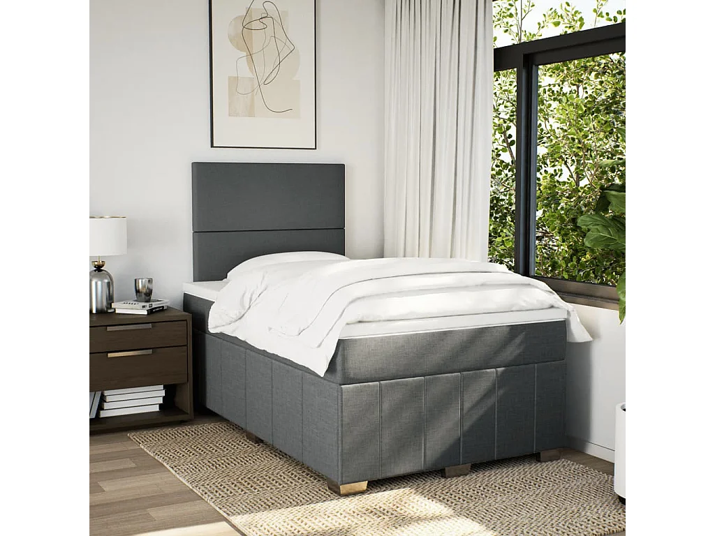 Cama box spring con colchón tela gris oscuro 120x190 cm