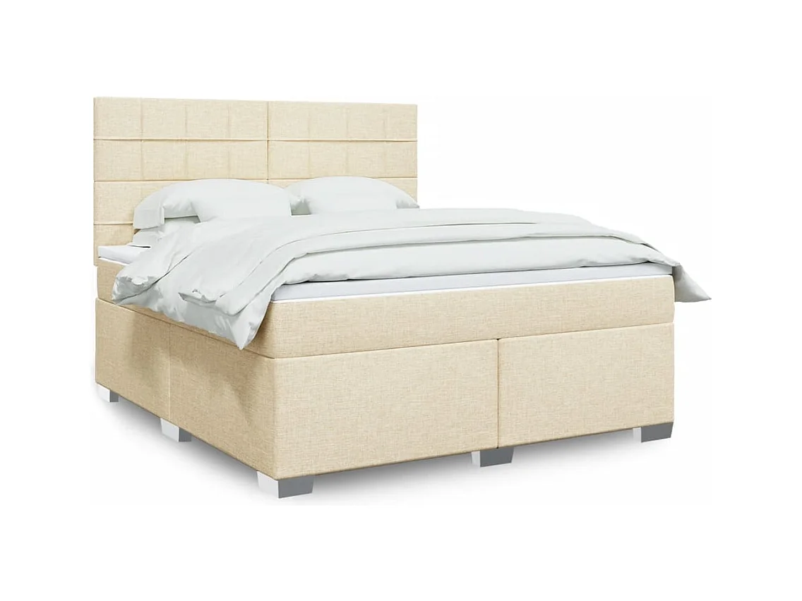 Cama box spring con colchón tela color crema 180x200 cm