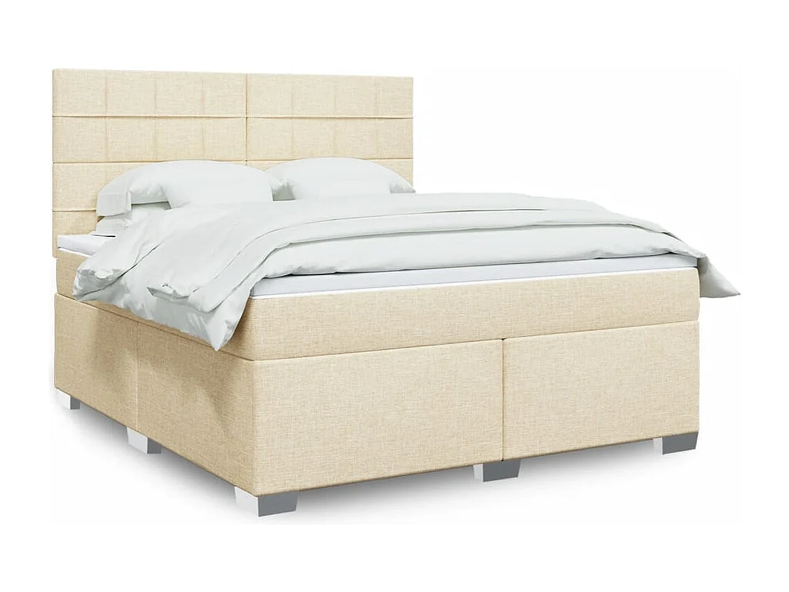 Cama box spring con colchón tela color crema 180x200 cm