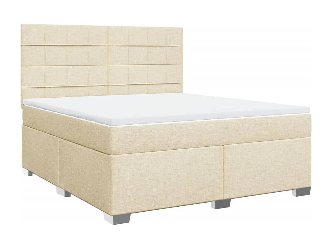 Cama box spring con colchón tela color crema 180x200 cm