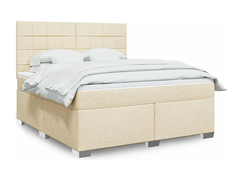 Cama box spring con colchón tela color crema 180x200 cm
