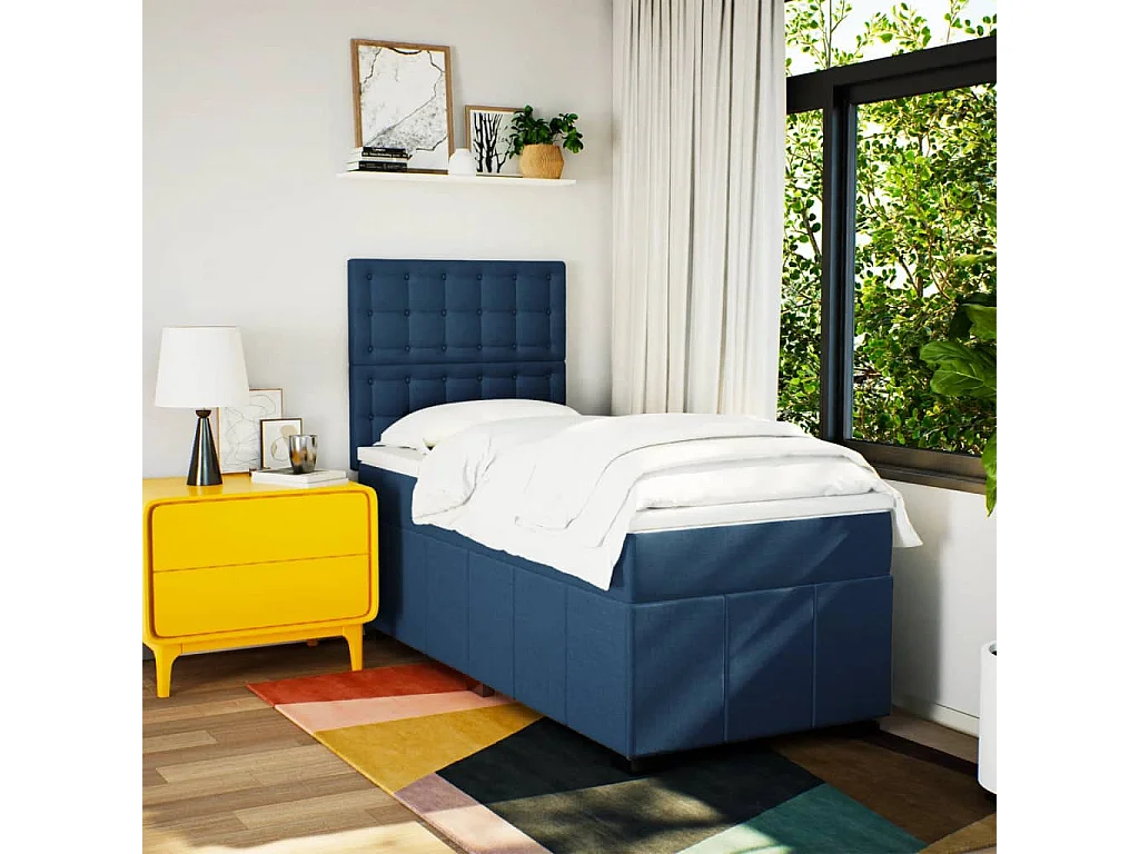 Sommier à lattes de lit avec matelas Bleu 90x200 cm Tissu