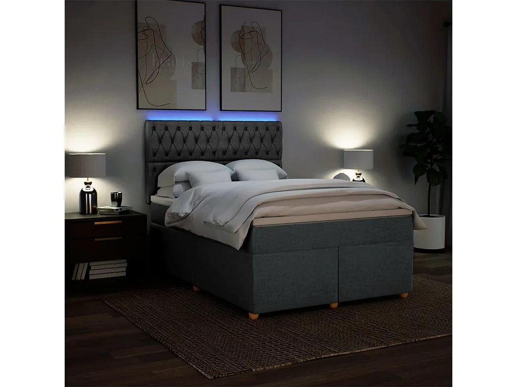 Boxspring met matras stof donkergrijs 140x200 cm