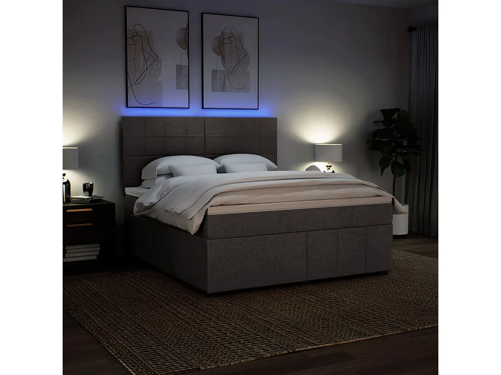 Cama box spring con colchón tela gris taupe 180x200 cm