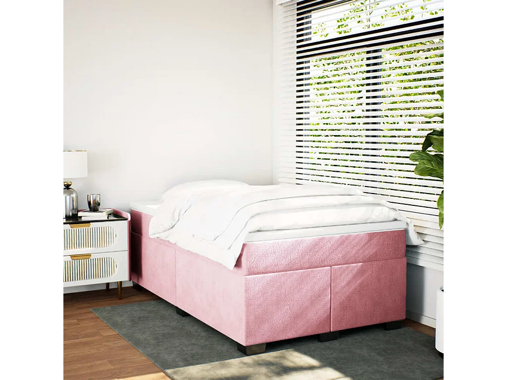 Sommier à lattes de lit avec matelas rose 120x190 cm velours