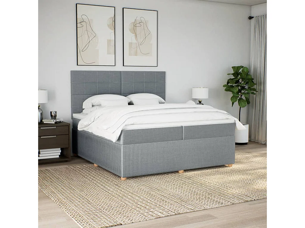 Cama box spring con colchón tela gris claro 200x200 cm