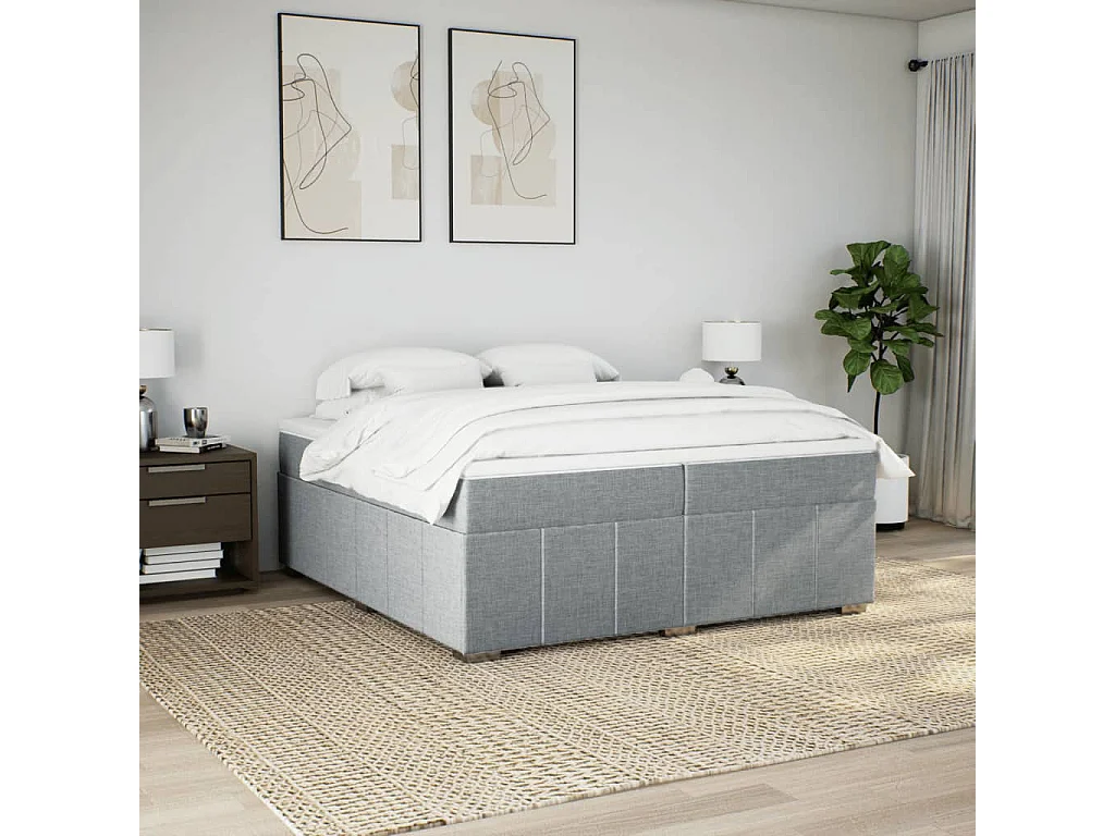 Sommier à lattes de lit avec matelas Gris clair 200x200cm Tissu