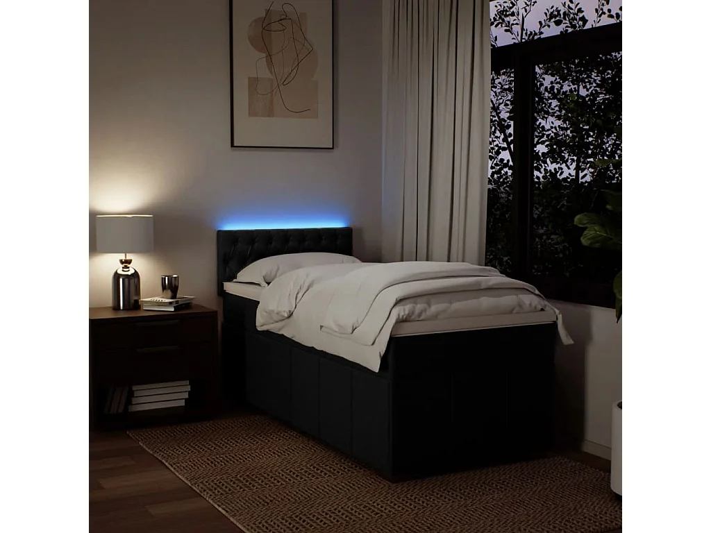 Cama box spring con colchón tela negro 90x190 cm