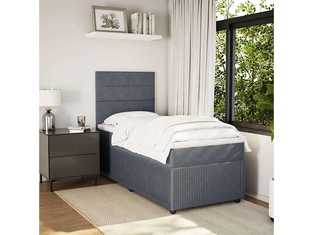 Boxspring met matras fluweel donkergrijs 90x200 cm