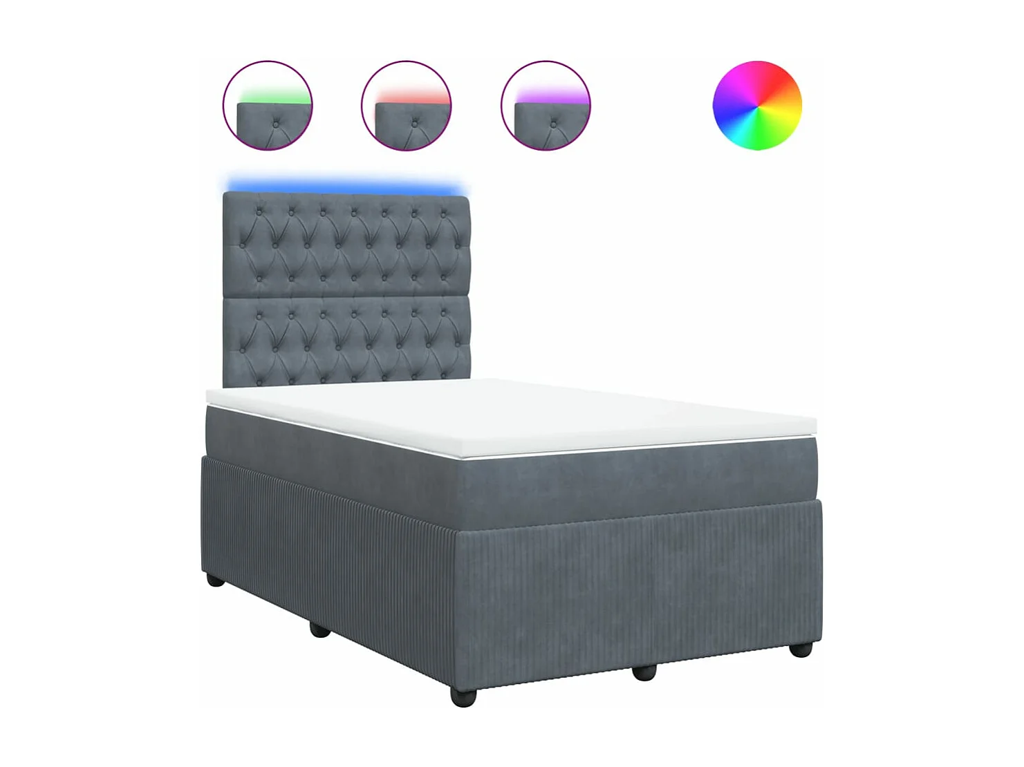 Sommier à lattes de lit et matelas gris foncé 120x190cm velours