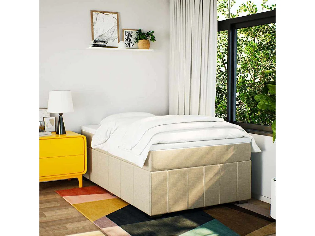 Cama box spring con colchón tela color crema 120x200 cm