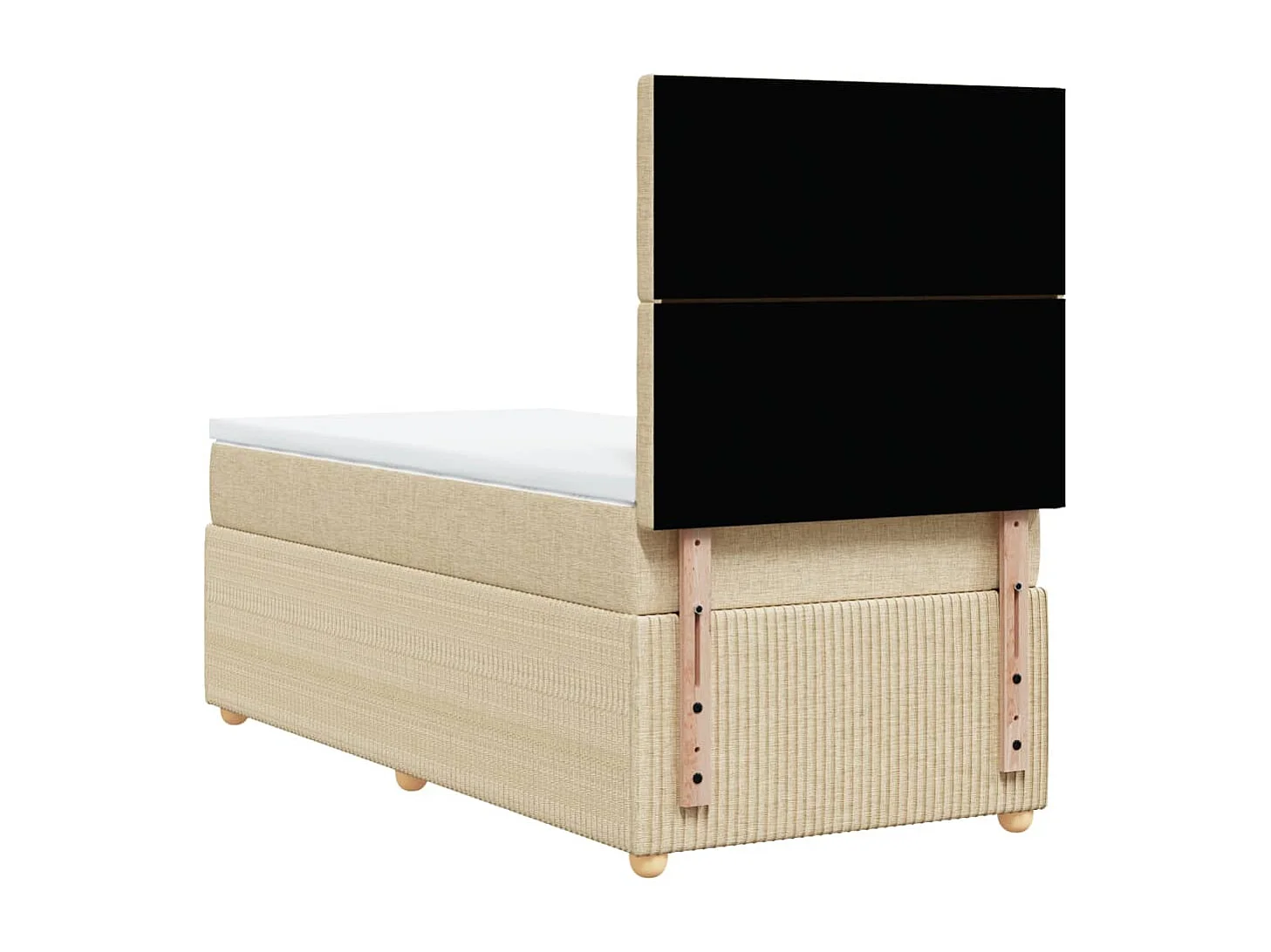 Cama box spring con colchón tela color crema 90x200 cm