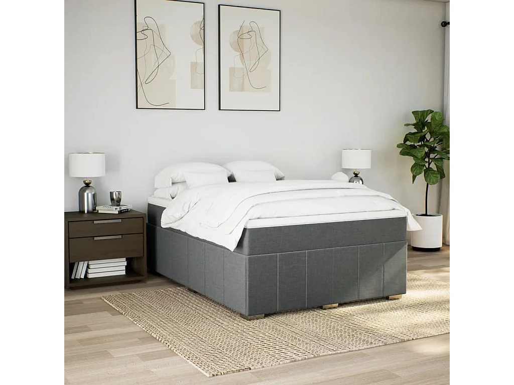 Sommier à lattes de lit avec matelas Gris foncé 140x190cm Tissu