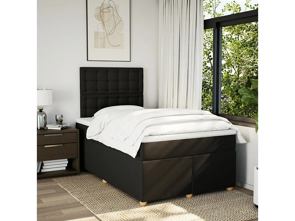 Sommier à lattes de lit avec matelas noir 120x190 cm tissu