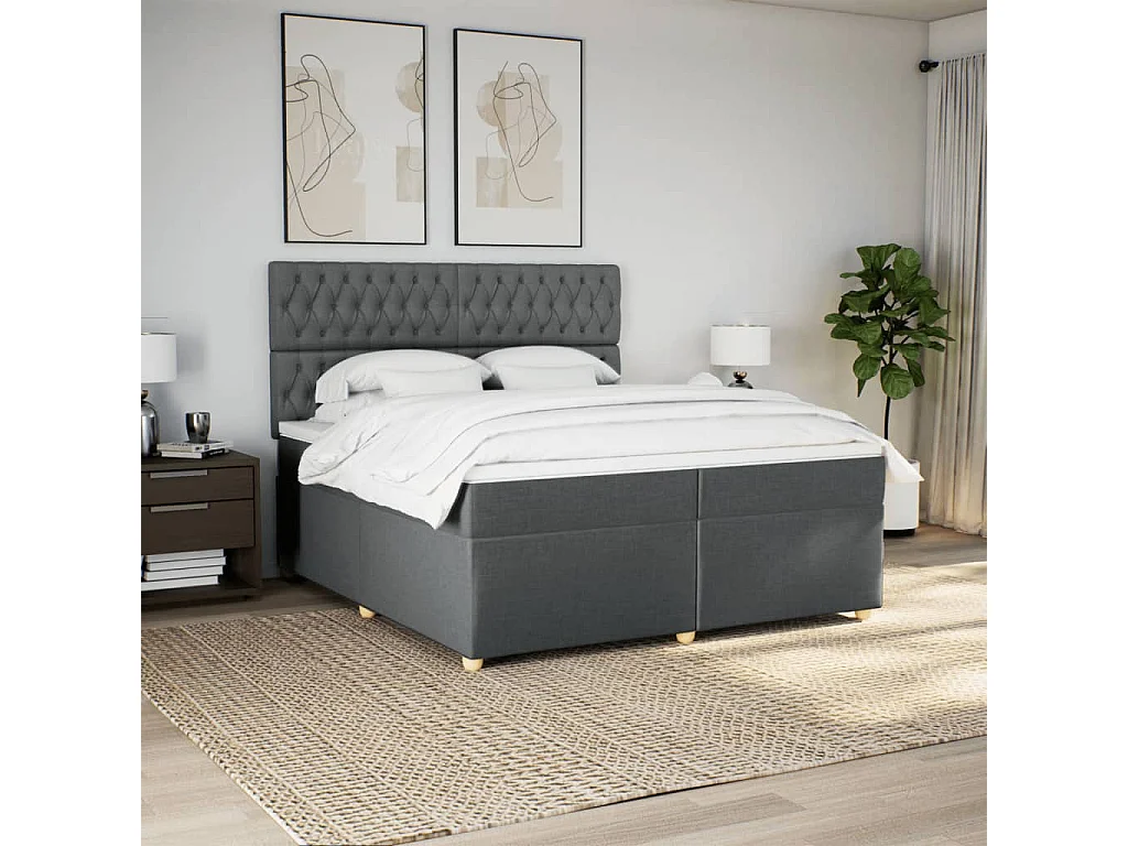 Sommier à lattes de lit avec matelas Gris foncé 200x200cm Tissu