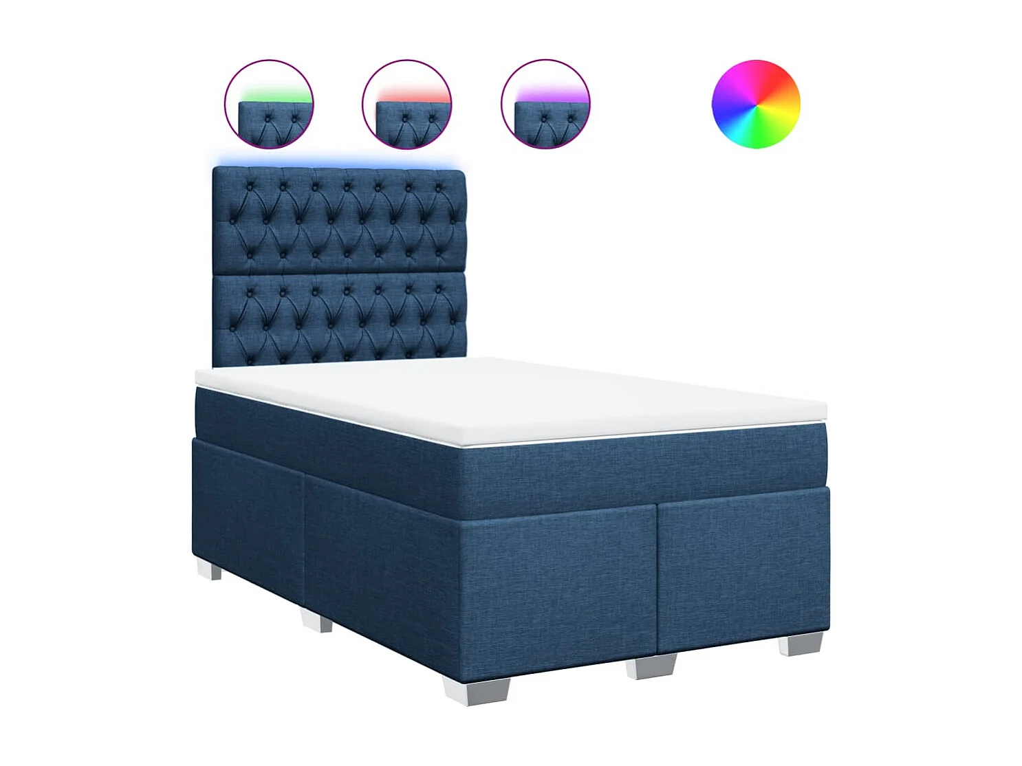 Cama box spring con colchón tela azul 120x190 cm