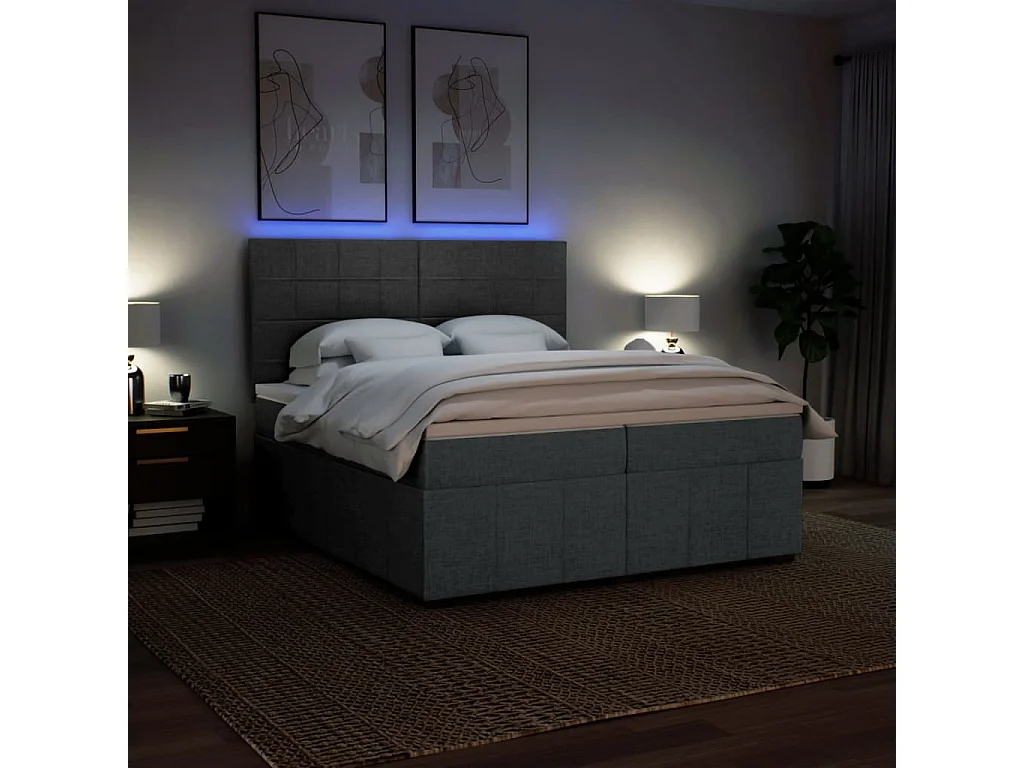 Cama box spring con colchón tela gris oscuro 200x200 cm