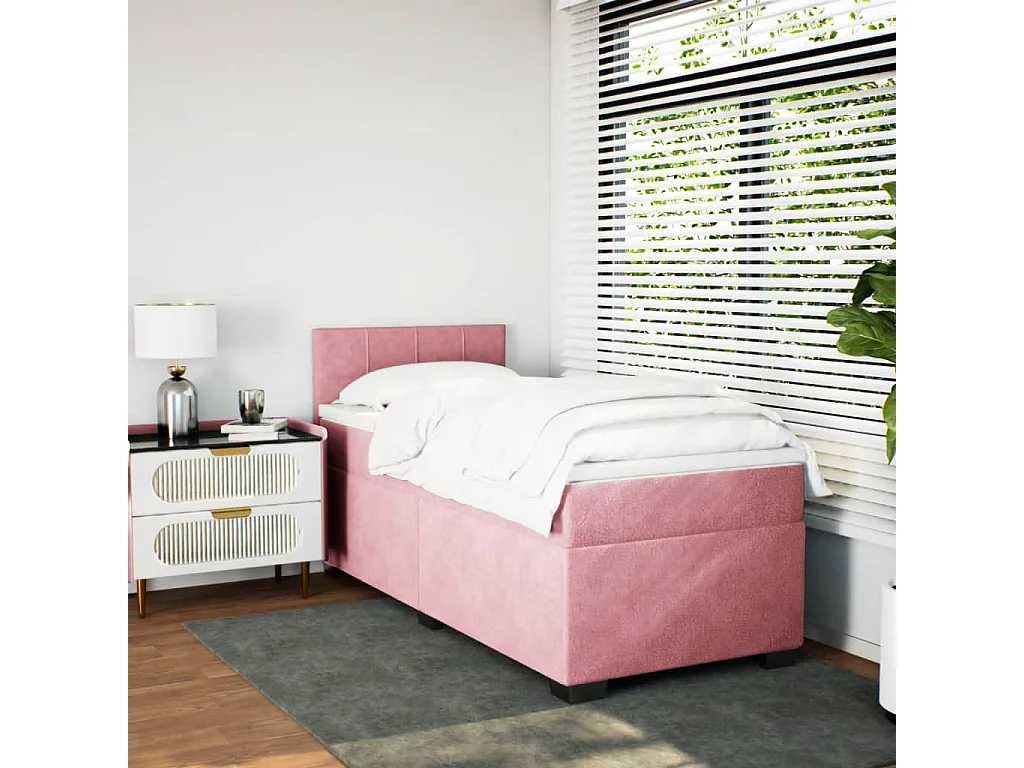 Cama box spring con colchón terciopelo rosa 90x200 cm
