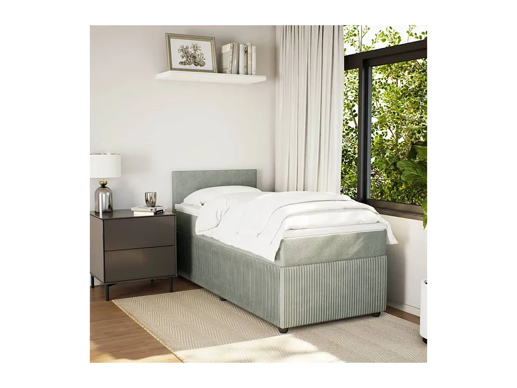 Cama com molas/colchão 90x190 cm veludo cinza-claro